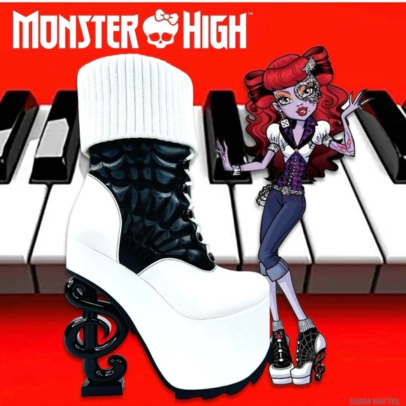 RARE! 🎶 MONSTER HIGH X YRU Operetta Phantom Platform Boots Black/White Sz 8 🎵 - Picture 13 of 14